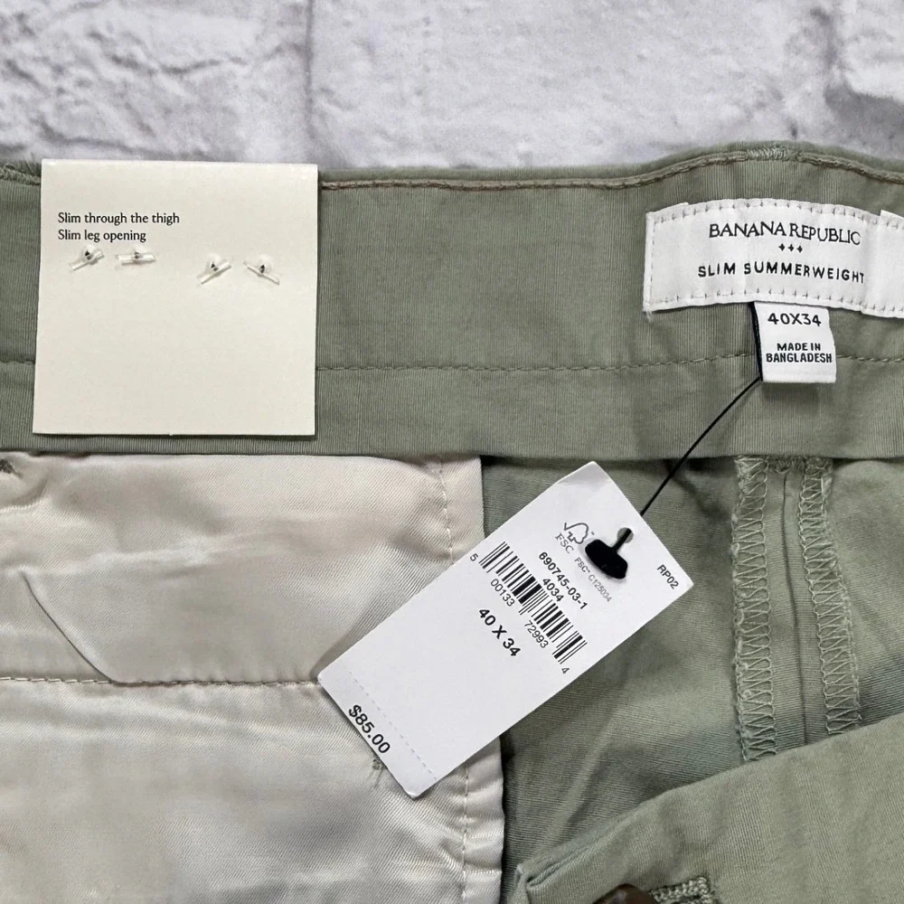 Banana Republic Chinos Mens 40x34 Green NEW Slim Summerweight Pants 690745-03-1